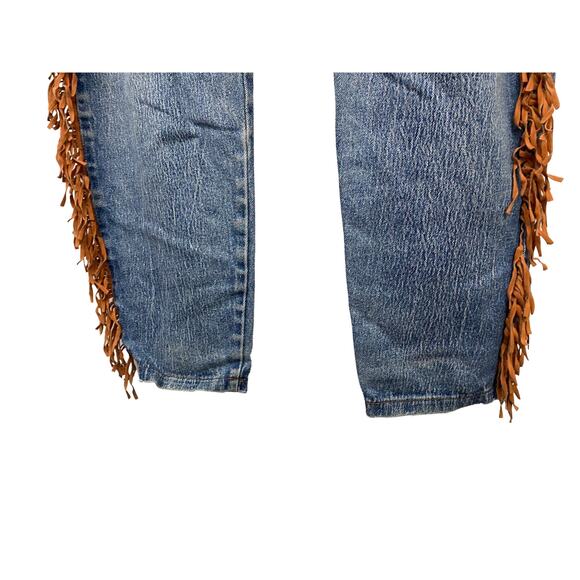 Vintage Distressed Fringe Trim Blue Jeans Tapered Leg AS IS  / Women’s Medium - Picture 7 of 9